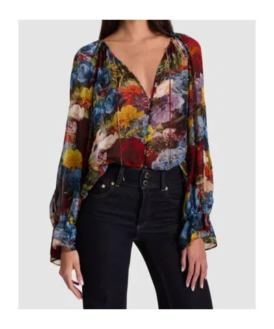 Alice And Olivia Flourish Josephine Split-neck Blouse In Multi