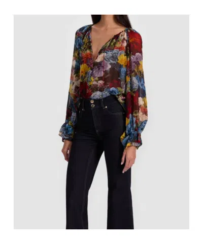 Alice And Olivia Flourish Josephine Split-neck Blouse In Multi