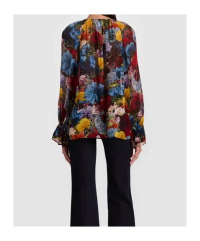 Alice And Olivia Flourish Josephine Split-neck Blouse In Multi