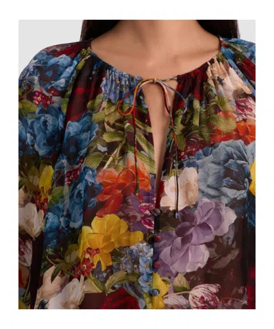 Alice And Olivia Flourish Josephine Split-neck Blouse In Multi