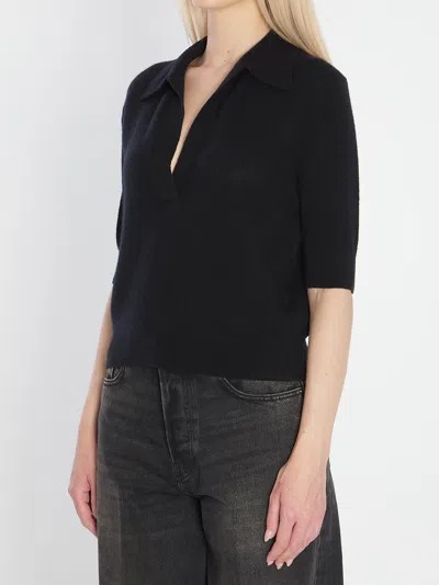 Khaite Shrunken Cashmere Polo Shirt In Black