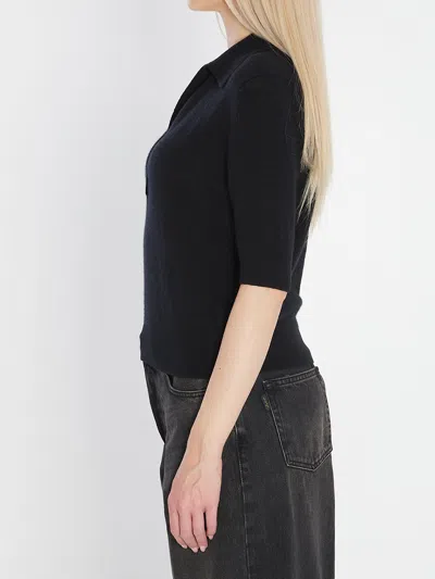 Khaite Shrunken Cashmere Polo Shirt In Black