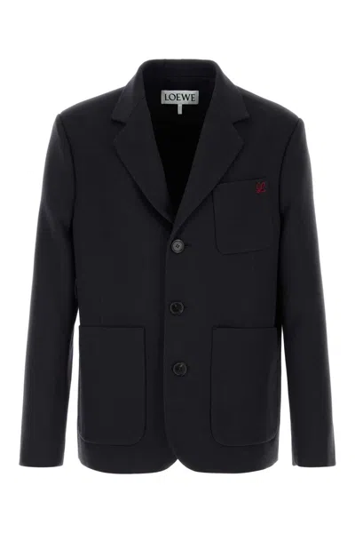 Loewe Navy Blue Wool Blazer In Black