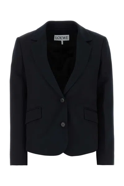 Loewe Navy Blue Wool Blazer In Black