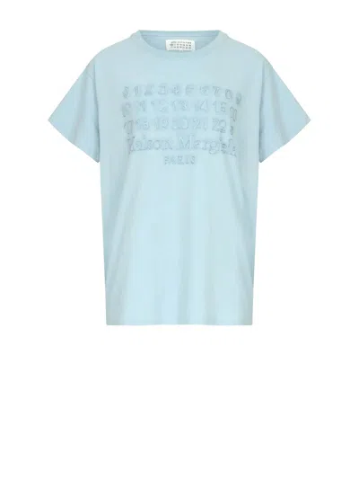 Maison Margiela Logo Print Cotton T Shirt In Blue