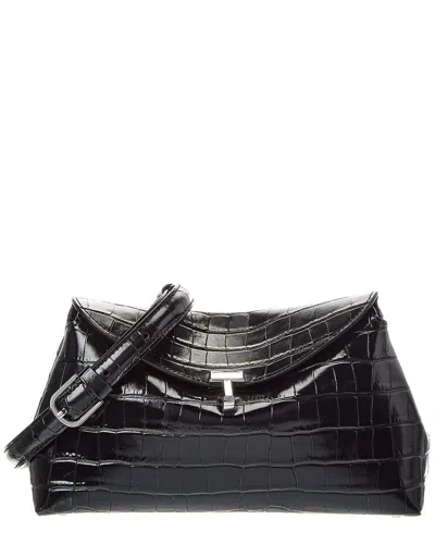 Totême Toteme T-lock Croc-embossed Leather Clutch In Black