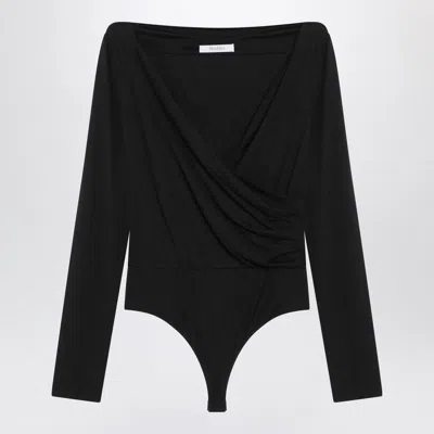 Max Mara Black Crossover Bodysuit In Stretch Jersey In Blue