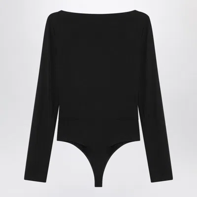 Max Mara Black Crossover Bodysuit In Stretch Jersey In Blue