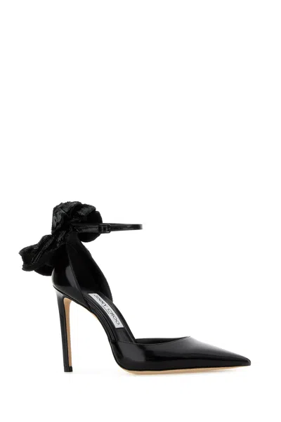 Jimmy Choo Marja 100 Pumps Decorative Bow Glossy In Black