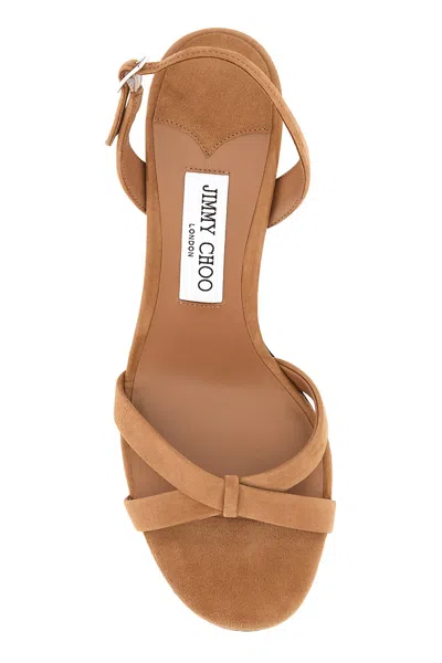 Jimmy Choo Elsy 70 Suede Slingback Open Toe Sandals In Brown