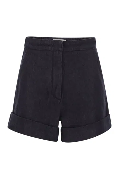 Max Mara Mxmcalca - Denim-effect Cotton Shorts In Black
