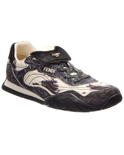 Fendi Wave Pulse Mixed-media Low-top Sneakers In Animal Print