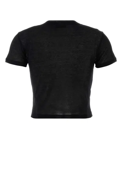 Miu Miu Cotton T Shirt Crew Neck Cropped Sheer In Black
