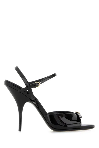 Miu Miu Black Leather Sandals In Animal Print