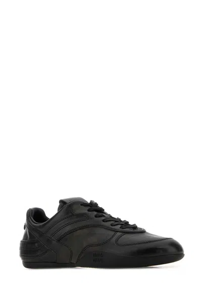 Miu Miu Black Leather Sneakers In Black