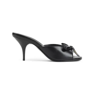 Miu Miu Lamb Leather Slippers Bow Open Toe Stiletto In Black