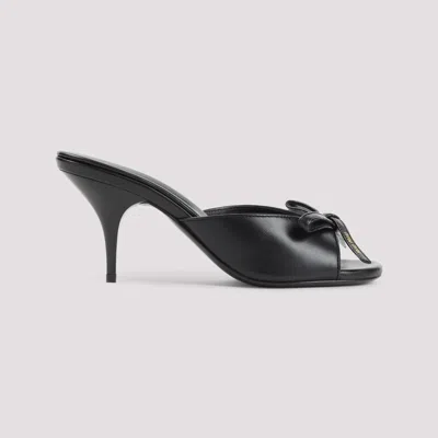 Miu Miu Lamb Leather Slippers Bow Open Toe Stiletto In Black