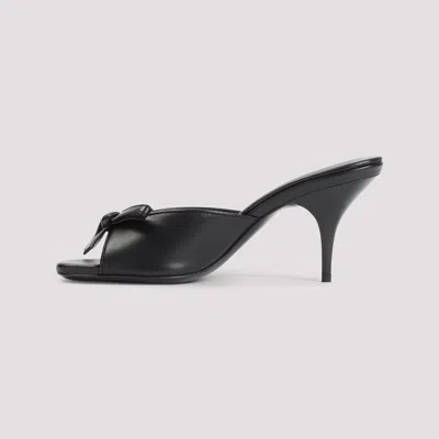 Miu Miu Lamb Leather Slippers Bow Open Toe Stiletto In Black