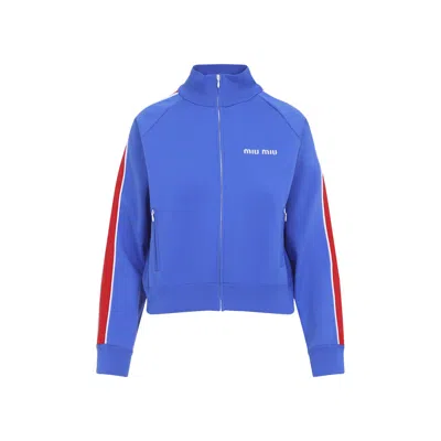 Miu Miu High Collar Cardigan Long Sleeves Stripes In Blue