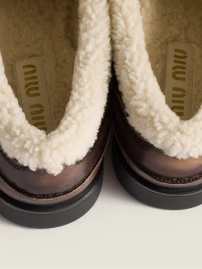 Miu Miu Brown Leather Loafer In Brown