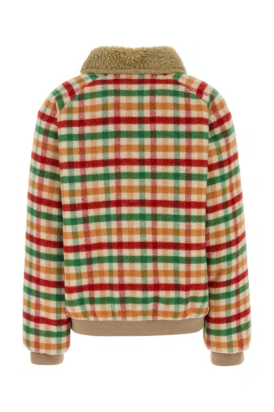 Miu Miu Wool Jacket Plaid Pattern Shearling Collar In Multi