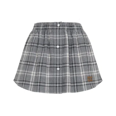 Miu Miu Embroidered Flannel Mini Skirt In Gray