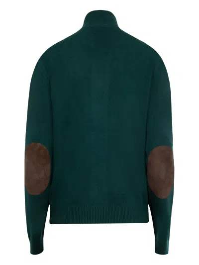 Miu Miu High Collar Cardigan Elbow Patches In Green