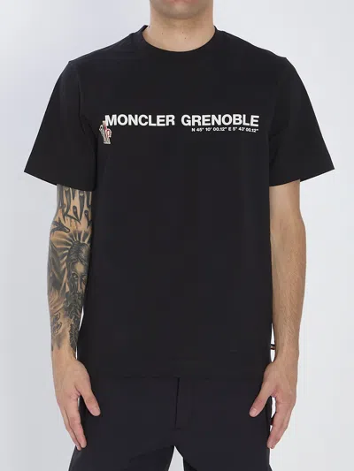 Moncler Grenoble Black Stretch Cotton T-shirt In Brown