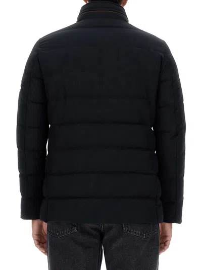 Moorer High Collar Padded Coat With Side Pockets In Black