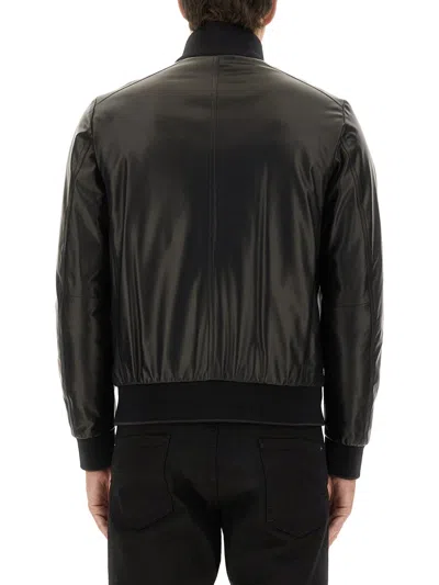 Moorer Leather Bomber Jacket In Black