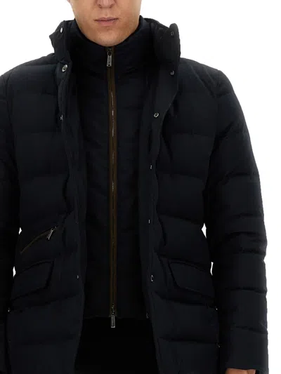 Moorer High Collar Padded Coat With Side Pockets In Black