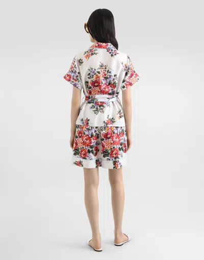 Dolce & Gabbana Flower Bouquet-print Twill Vanity Bermuda Shorts In Purple