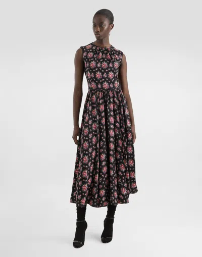 Dolce & Gabbana Small Flower Bouquets-print Charmeuse Dress In Multi