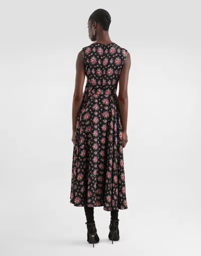 Dolce & Gabbana Small Flower Bouquets-print Charmeuse Dress In Multi