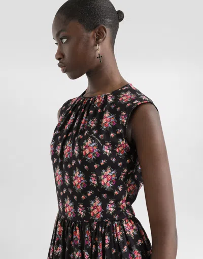 Dolce & Gabbana Small Flower Bouquets-print Charmeuse Dress In Multi