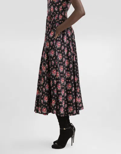 Dolce & Gabbana Small Flower Bouquets-print Charmeuse Dress In Multi