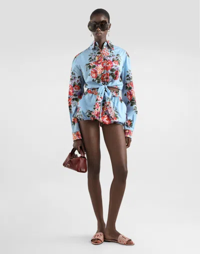 Dolce & Gabbana Flower Bouquet-print Cotton Shirt In Blue