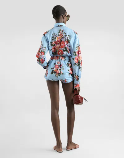 Dolce & Gabbana Flower Bouquet-print Cotton Shirt In Blue