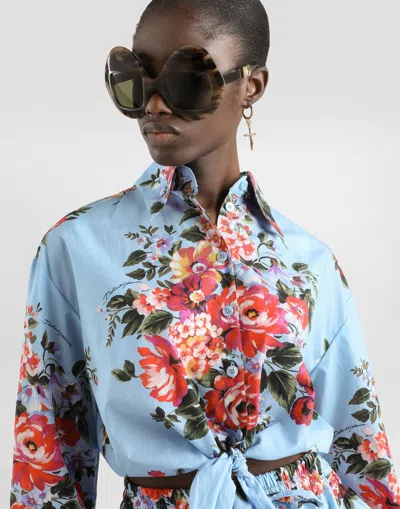Dolce & Gabbana Flower Bouquet-print Cotton Shirt In Blue