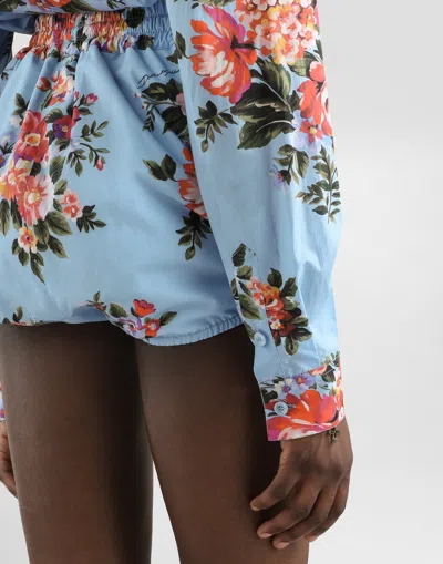 Dolce & Gabbana Flower Bouquet-print Cotton Shirt In Blue