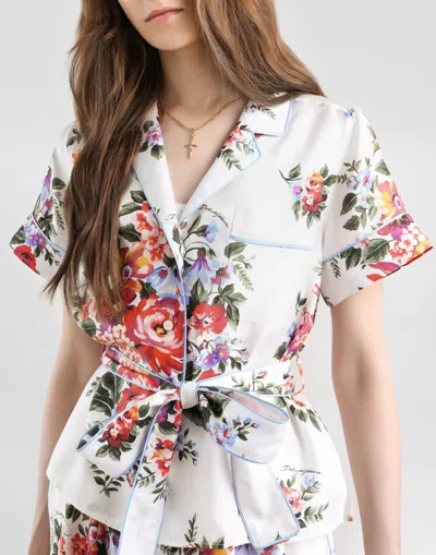 Dolce & Gabbana Vanity Floralprint Silk Twill Shirt In White In White