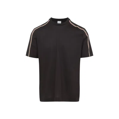 Paul Smith Mud Brown Cotton Stripe Tape Detail T-shirt In Black