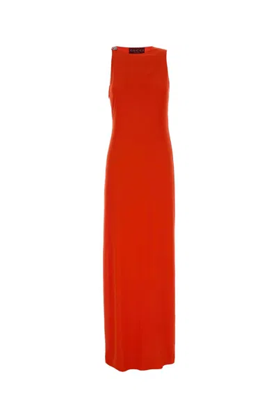 Gucci Women Fluo Orange Crepe Dress In Red