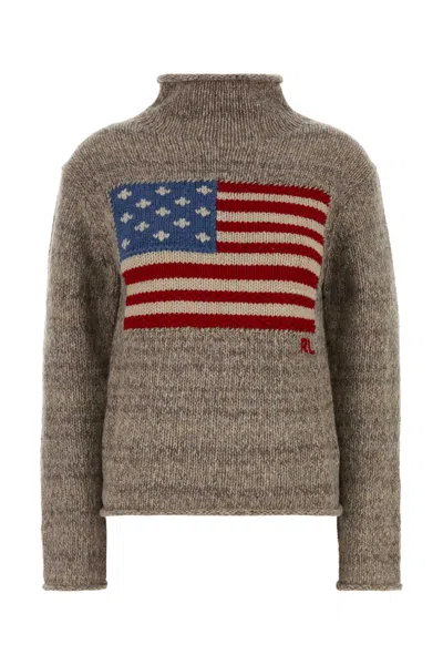 Polo Ralph Lauren Melange Cappuccino Wool Blend Sweater In Brown