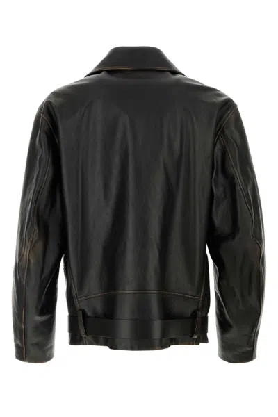 Jil Sander Leather Jacket Featuring Belted Waist And Zip Pockets In Black