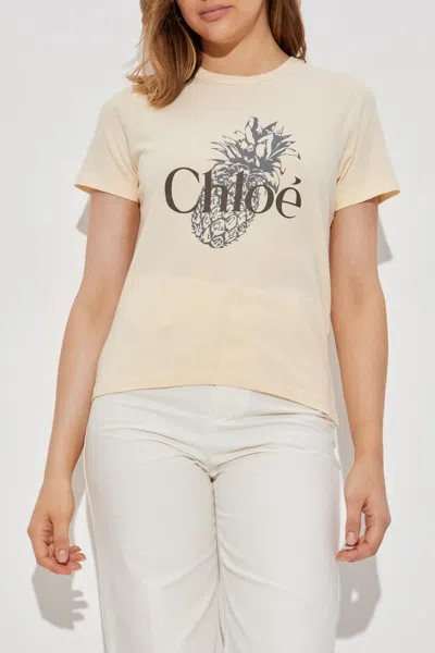 Chloé Peach Orange T-shirt With Ananas Print. In White