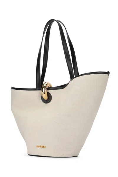 Jacquemus Dual Handle Shoulder Bag With Gold Hardware In Neutral