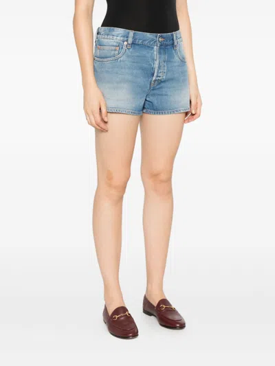 Gucci Regular Denim Shorts With Horsebit In Blue