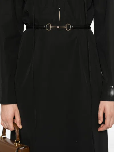 Gucci Mini Dress With Long Sleeves And Belted Waist In Black