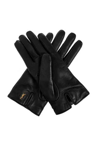 Saint Laurent Lambskin Gloves In Black